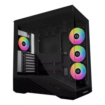 PC-behuizing Lian Li Vector V100 midi tower – zwart met zijvenster, ondersteunt 3×120-mm zijventilatoren + 1×120-mm achterventilator, 3,5-inch HDD, 2,5-inch SSD, 235,5×446×484,6 mm