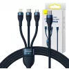 3in1 USB-kabel Baseus Flash Series 2, USB-C + Micro-USB + Lightning, 100 W, 1,5 m (blauw)