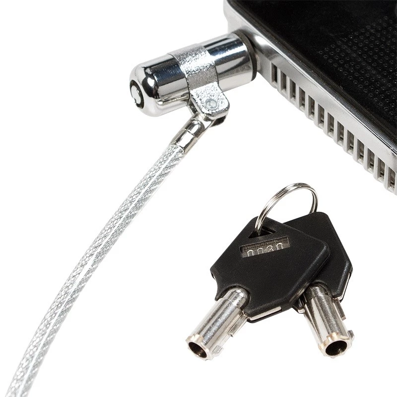 LogiLink NBS009 beveiligingskabel met sleutelslot voor notebook, 1,8 m, T-bar, 1,5 cm, 2 sleutels, slim, zilver