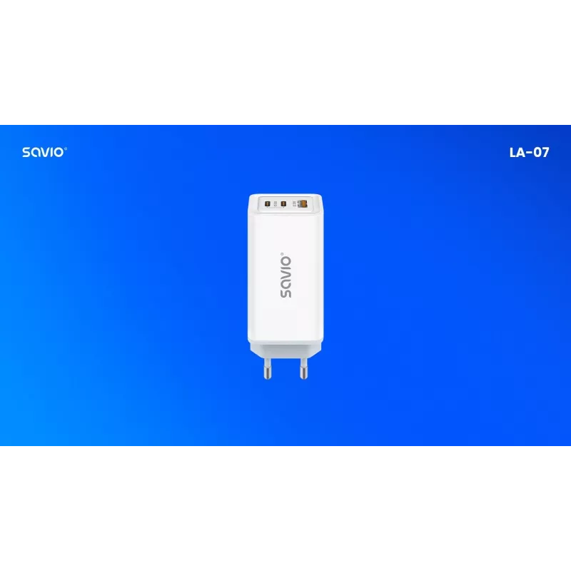SAVIO LA-07 GaN 65W voeding, USB, QC4.0+, PD 3.0, wit