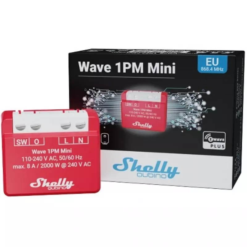 Shelly Qubino Wave 1PM Mini Z-Wave meetschakelactor rood