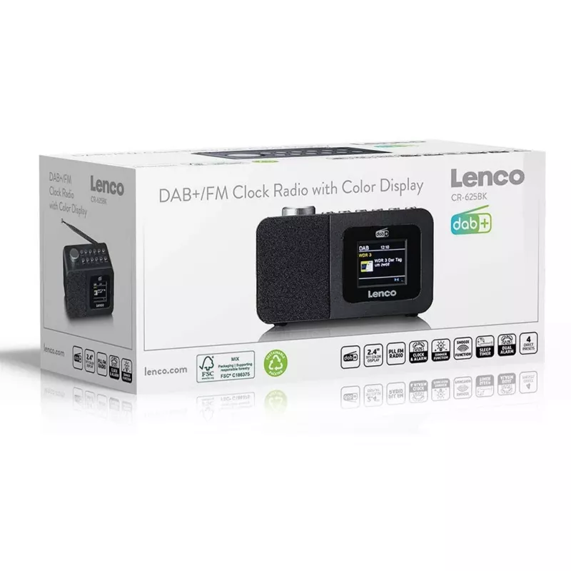 Lenco CR-625BK DAB+/FM-wekkerradio met Bluetooth en draadloos opladen, zwart
