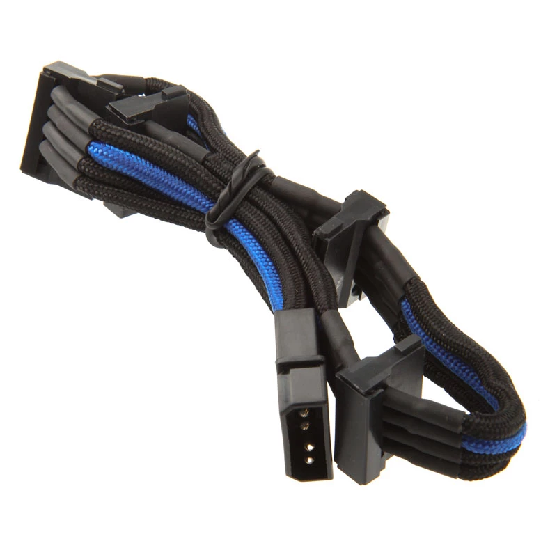 SilverStone 4-polige Molex-naar 4x SATA-kabel, 300 mm - zwart/blauw
