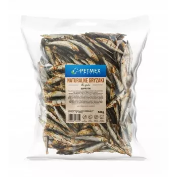 Blikvoer voor honden PETMEX Szprotki 500 g – natvoer voor honden, maaltijd op visbasis, 500g blik