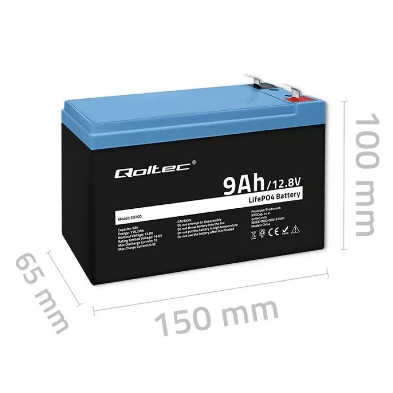 Batterij LiFePO4 Lithium Iron Phosphate 12.8V 9Ah 115.2Wh