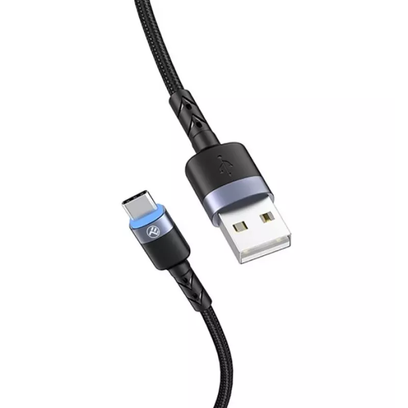 Datakabel Tellur USB naar Type-C LED nylon gevlochten 1,2 m zwart