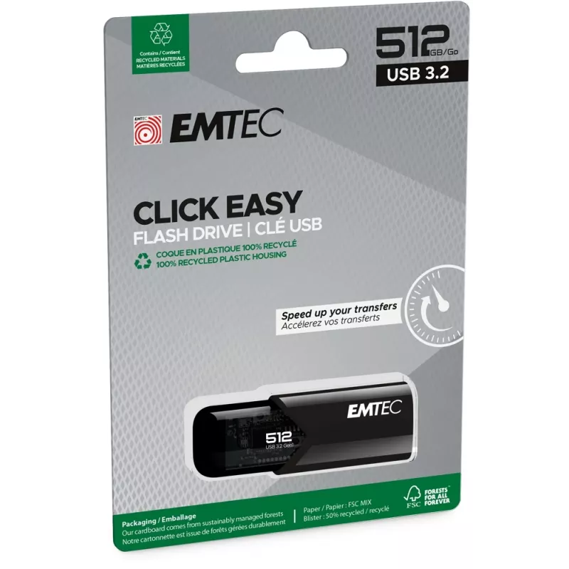 Emtec B110 Click Easy 3.2 USB-stick 512 GB USB Type-A 3.2 Gen 2 (3.1 Gen 2) zwart (ECMMD512GB113)