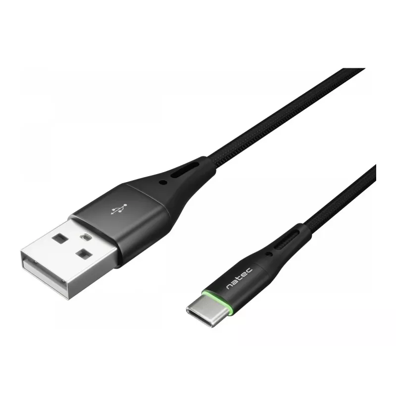 NATEC kabel USB-C/A 2.0 1m prati LED zwart nylon