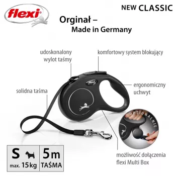 Flexi New CLASSIC 5 m zwart honden-uitrolriem