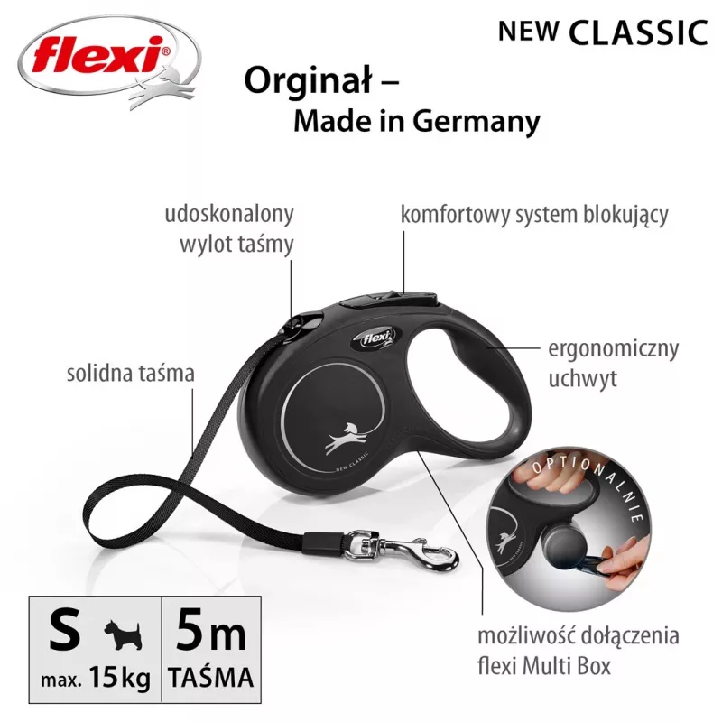 Flexi New CLASSIC 5 m zwart honden-uitrolriem