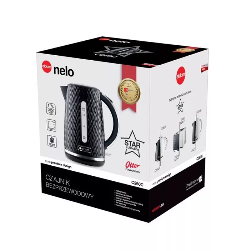 NELO waterkoker, 1,7 l inhoud, 2000 W, zwart