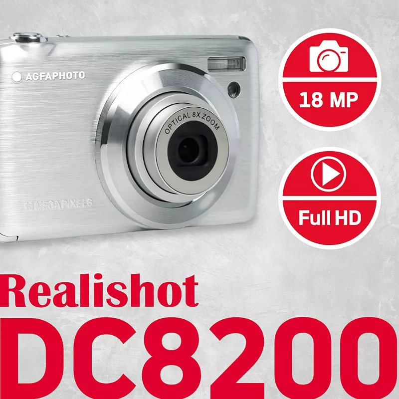 Agfa Photo DC8200 zilver + tas + SD-kaart 16 GB
