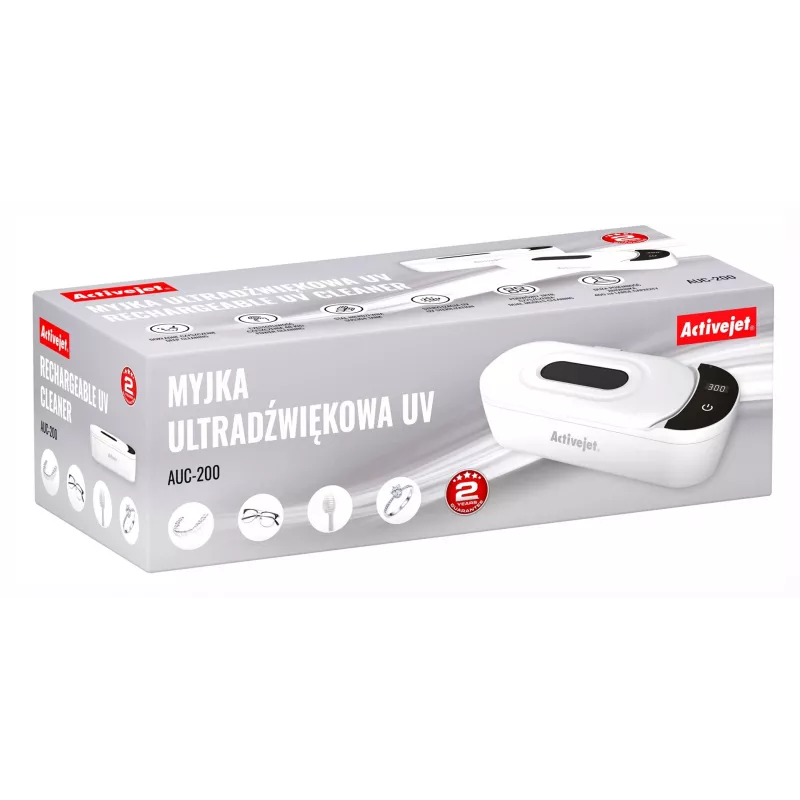 Ultrasoonreiniger ActiveJet AUC-200 wit UV, 100–240 V, 231×96×67 mm, 450 g