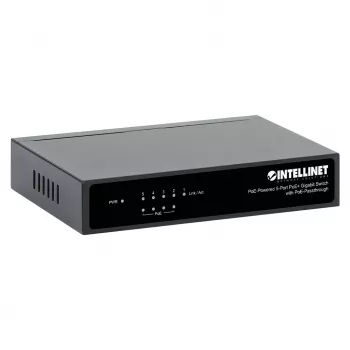Gigabit 5xPoE Passthrough-switch, gevoed via PoE of AC, 68W