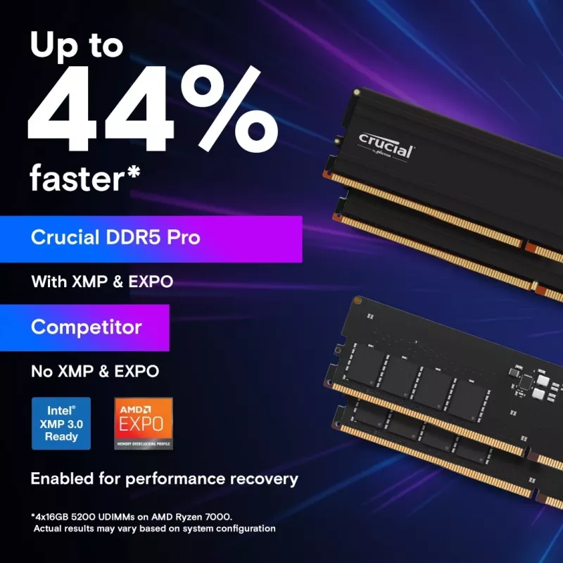 16 GB Crucial Pro module - DIMM 288-PIN low profile - 6000 MHz / PC5-48000 - CL48 - 1.1 V - unbuffered - on-die ECC - matzwart