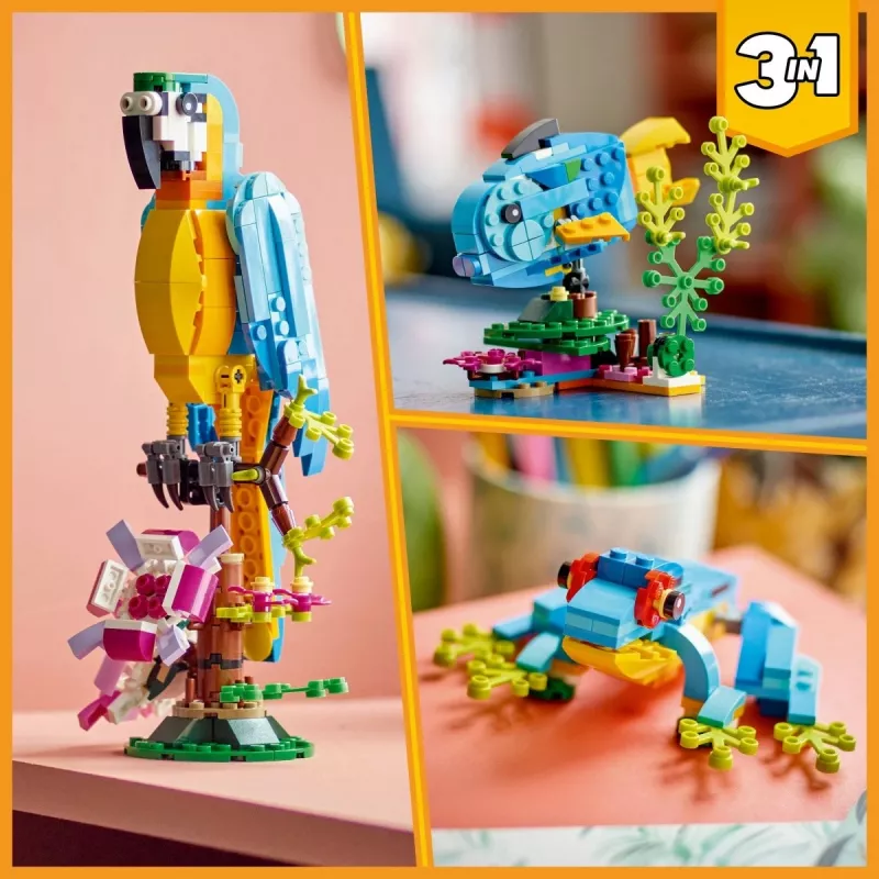 LEGO bouwset exotische papegaai 31136 — Creator displaymodel, 253 onderdelen, 220×120×110 mm