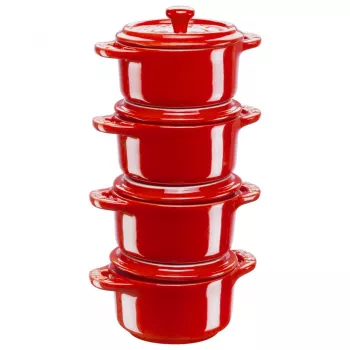 Staub Mini Cocotte rond, 4 stuks - 200 ml, rood
