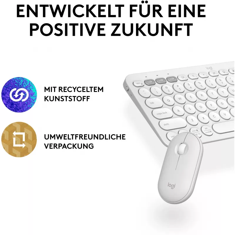 Logitech Pebble 2 Combo set, wit, draadloos, Duits, 920-012204