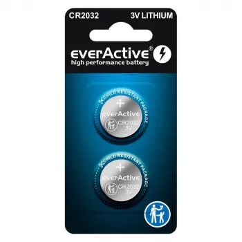 Lithiumknoopcel everActive CR2032 — 3V, 20 mm, 2 stuks blisterverpakking