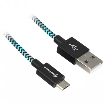 USB A-B-kabel Sharkoon 2,0 m, USB 2.0, aluminium gevlochten mantel, zwart/blauw