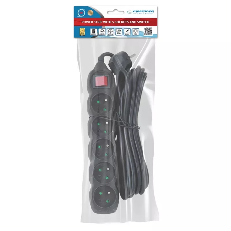 Esperanza ELK216K stroomverlenging 5 m 5 AC-stopcontact(en) binnen zwart