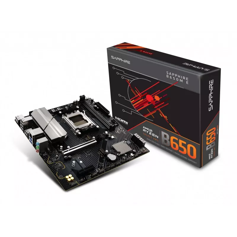Moederbord Sapphire B650M-E (AMD B650) micro ATX, socket AM5, DDR5, 2x DIMM, 96GB, 2x M.2 (PCIe5/4), 4x SATA III, 2,5Gb LAN