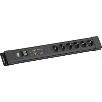 Stekkerdoos Bachmann CONNECTUS met 6×CEE7/3-stopcontacten, 1×GVS, 1×schakelaar, 2,0 m kabel, CEE7/7-stekker, zwart