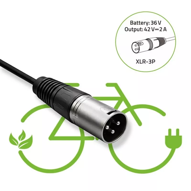 Oplader voor e-bike 36V 42V 2A 3P XLR 18mm