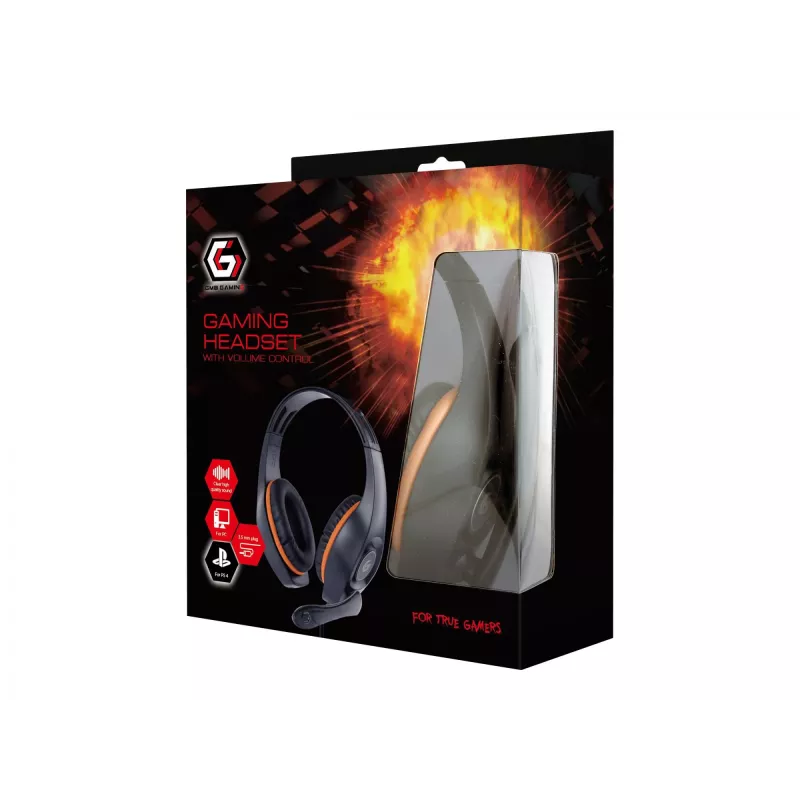 Gembird GHS-05-O bedrade gaming-headset, on-ear, 3,5 mm, volumeregeling, 20-20000 Hz, 32 Ohm, 2 m kabel, zwart/oranje