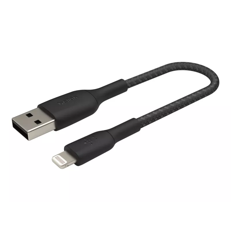 Kabel gevlochten USB-Lightning 15 cm zwart