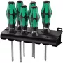 Wera 335/350/367/7 Kraftform schroevendraaierset met rek, 7 st., Lasertip, sleuf/Phillips/Pozidriv