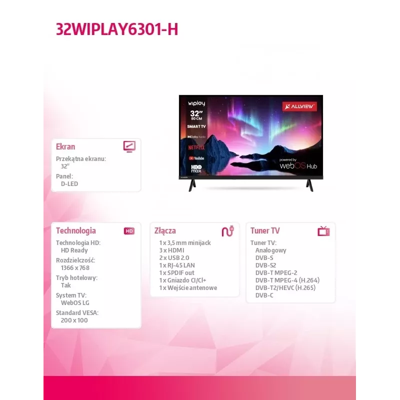 LED-tv 32 inch 32WIPLAY6301-H
