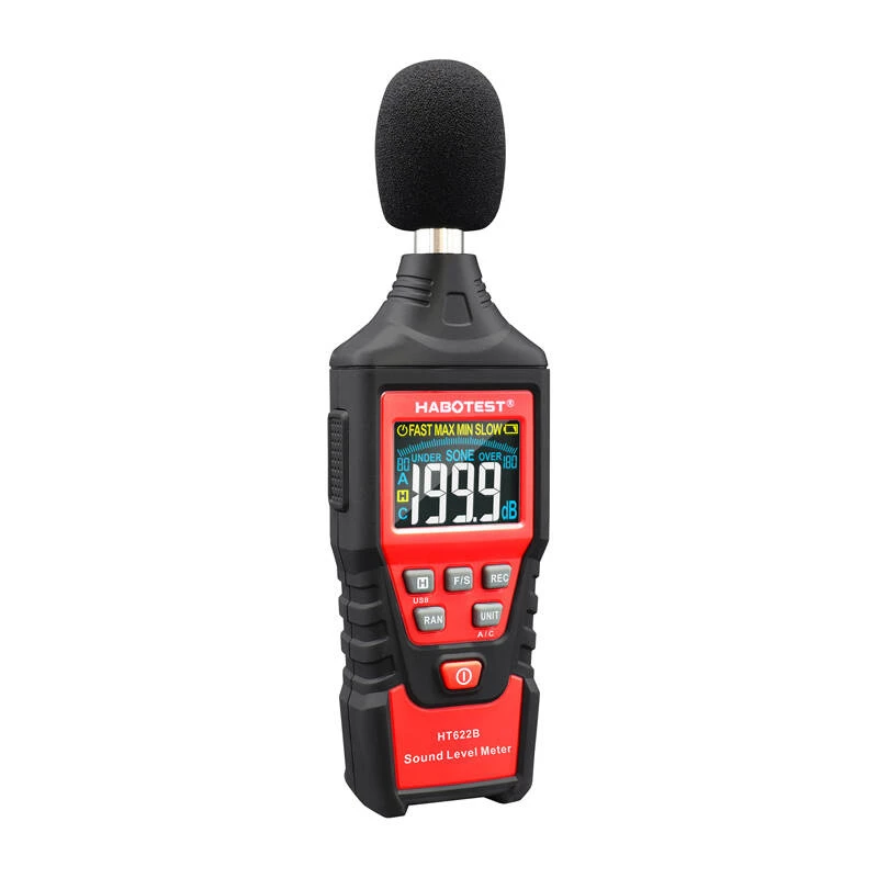 Digitale decibelmeter Habotest HT622B — geluidsniveaumeter met A/C-weging, USB-interface