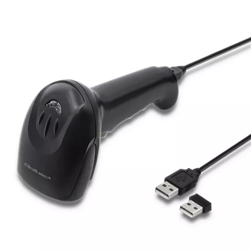 Handbarcodescanner QOLTEC 50868 — 1D/2D-laserscanner, USB bekabeld & draadloos, werkafstand 600 mm, zwart