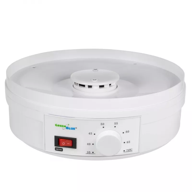 GreenBlue GB190 voedseldroger voor paddenstoelen, groenten en fruit, 5 laden, 250 W, instelbare temperatuur 35–70 °C, wit