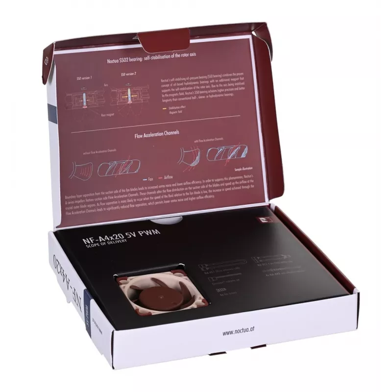 Noctua-ventilator NF-A4X20 5V PWM — 40×20 mm, 5 V, 4-pins PWM, 1100–5000 tpm, 9,4 m³/h