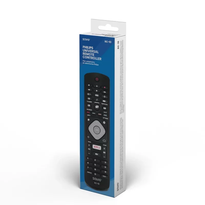 SAVIO afstandsbediening RC-10 voor Philips tv, IR draadloos, zwart, drukknoppen