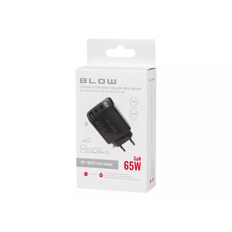 LCD-wandlader USB-stopcontact + USB-Cx2 PD 65W GAN zwart wattmeter