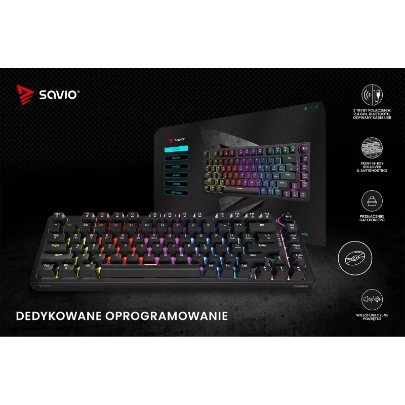 Savio Phenix SAVGK-RED gamingtoetsenbord USB RF draadloos Bluetooth QWERTY