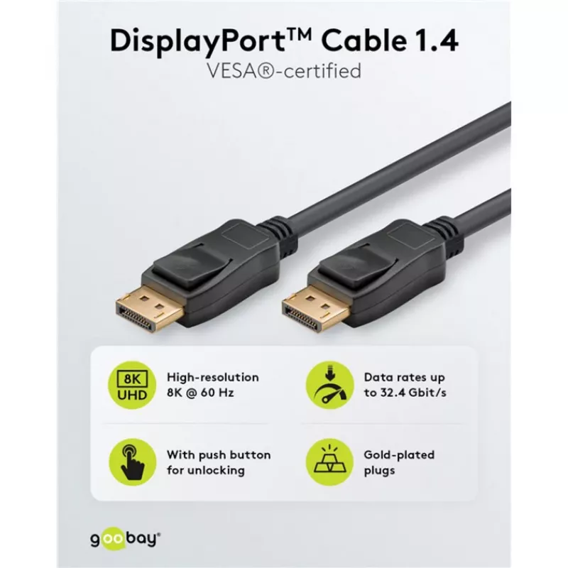 DisplayPort-kabel Goobay 74777 1 m zwart G-Sync FreeSync