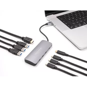 USB-C-hub DELOCK 64323 — USB 3.2 Gen 2 Type-C-host, HDMI + 2× USB-A + 2× USB-C, 10 Gbit/s, grijs