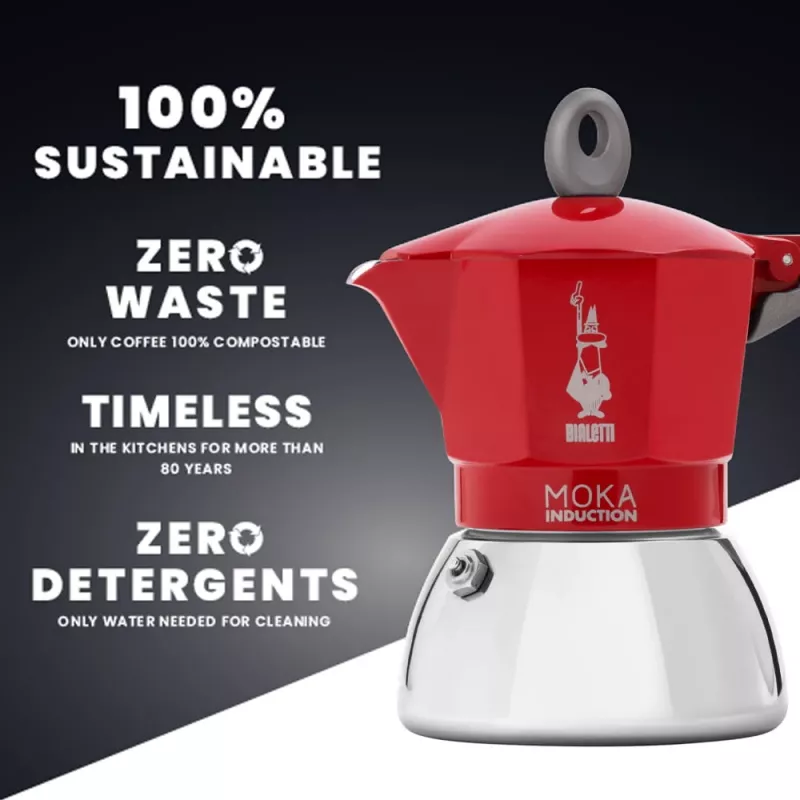 Bialetti Moka Induction mokakan 0,1 L rood zilver