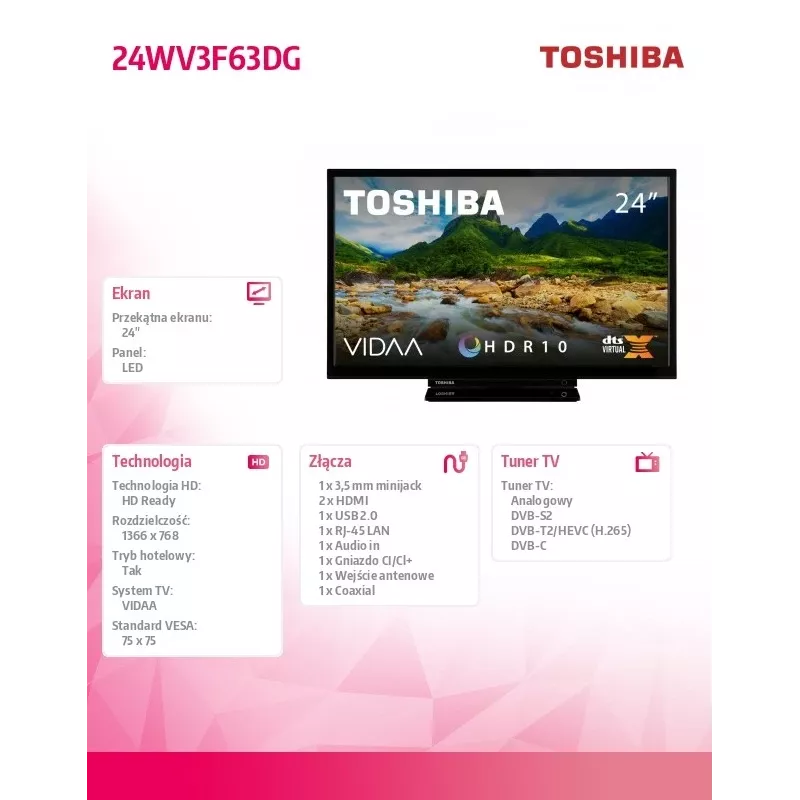 Televisie Toshiba 24WV3F63DG 24 inch LED-display HD-resolutie