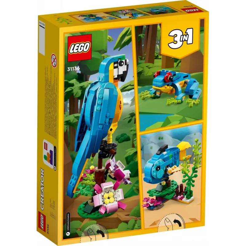 LEGO bouwset exotische papegaai 31136 — Creator displaymodel, 253 onderdelen, 220×120×110 mm