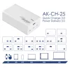 Akyga AK-CH-25 GaN tafel-USB-oplader 140 W, 3 x USB-C PD + USB-A, wit