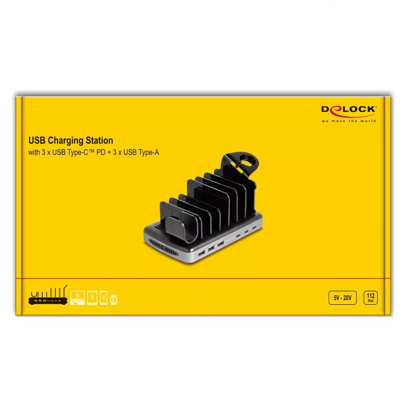 DeLOCK USB-laadstation 3 x USB Type-C PD 3 x USB Type-A 112 W
