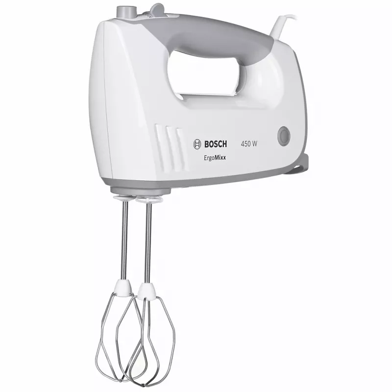Handmixer Bosch MFQ36480 – 450 W, 5 standen met turbo, grijs/wit, gardes en kneedhaken