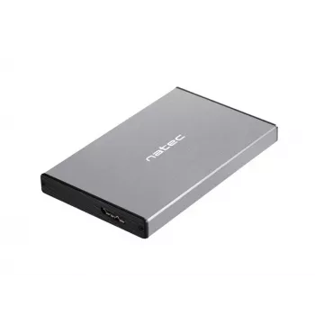 Externe HDD/SSD-behuizing NATEC Rhino GO — 2,5 inch SATA, 9,5 mm, USB 3.0, aluminium, grijs, tot 4 TB