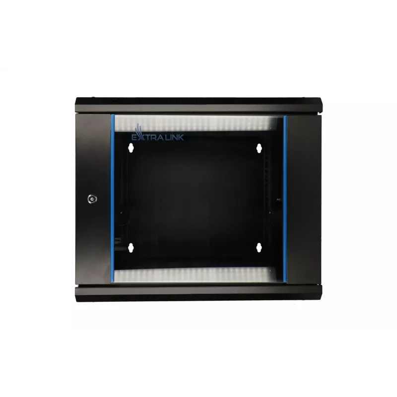 Extralink rackmount-behuizing 9U 600x600 AZH zwart wandgemonteerd, zwaaiend type