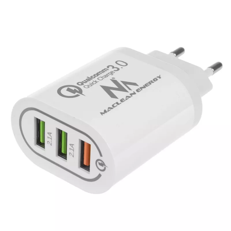 Wandlader MACLEAN MCE479W — 3-poorts USB-snellader, 18W totaalvermogen